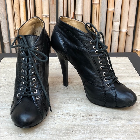 Nine West Shoes - NINE WEST Black Leather Lace-up Heeled Bootie Sz 9
